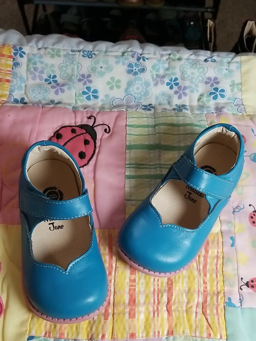 Matilda Jane Teal Blue Mary Janes with Pink Soles Size 8 Livie & Luca Astrid
